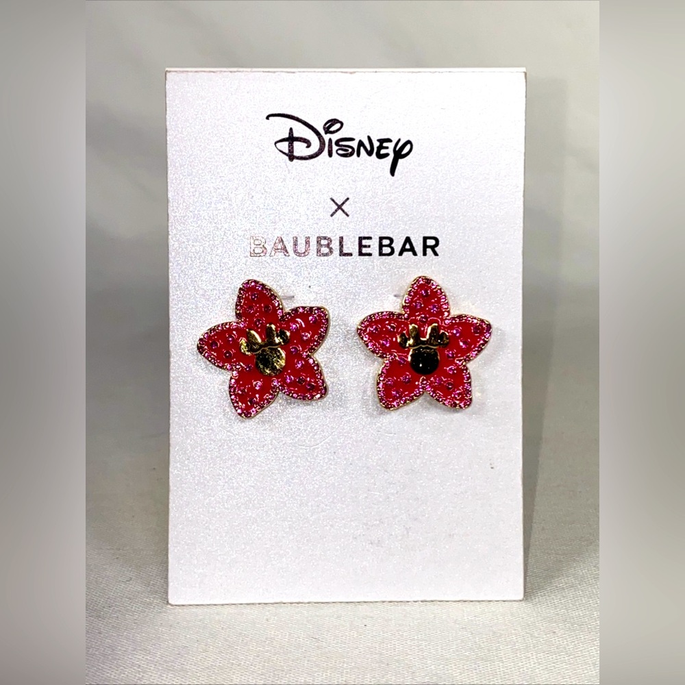 Disney X Baublebar MINNIE MOUSE PINK HIBISCUS EARRINGS NEW NWT